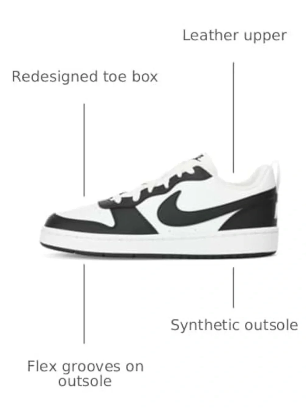 Nike Court Borough Low Recraft Big Kids' Shoes (White/Black) Size 5y ((No Lid))